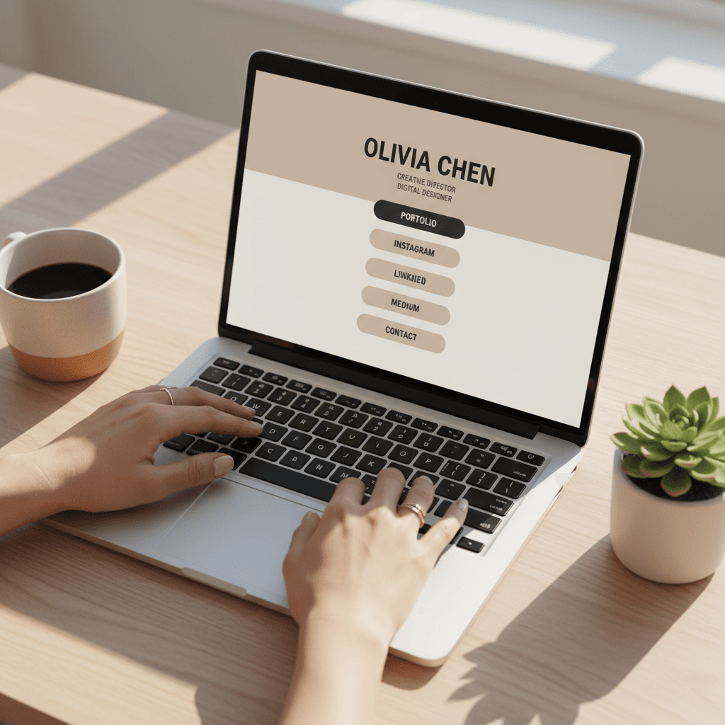 Laptop displaying a clean, modern website design in a bright studio